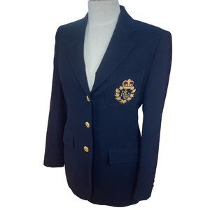 Vintage Lauren Ralph Lauren 100% Wool Crested Academia Preppy Women's Blazer-4